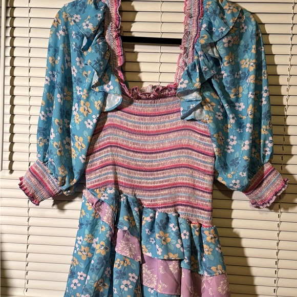 hazel & olive Dresses & Skirts - Chic Floral Ruffle Mini Dress - Blue and Pink